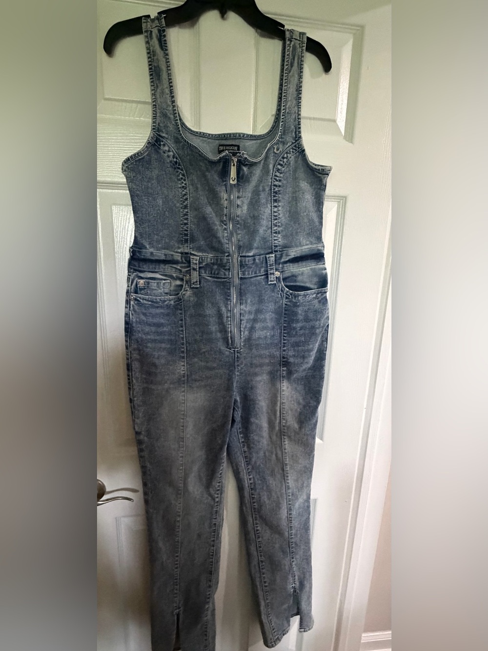 True Religion Washed Blue Denim Jean Overalls